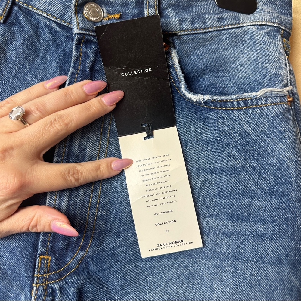 ZARA NWT VINTAGE HIGH RISE STRAIGHT JEANS FUR CUFF HEM ANKLE CROP WOMENS SIZE 2 - Picture 8 of 16